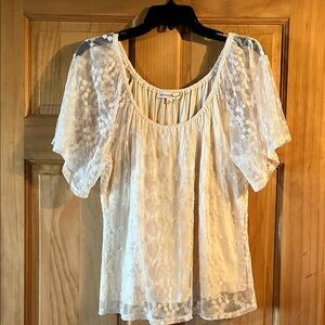 Ivory Lace Peasant Blouse with Puff Sleeves